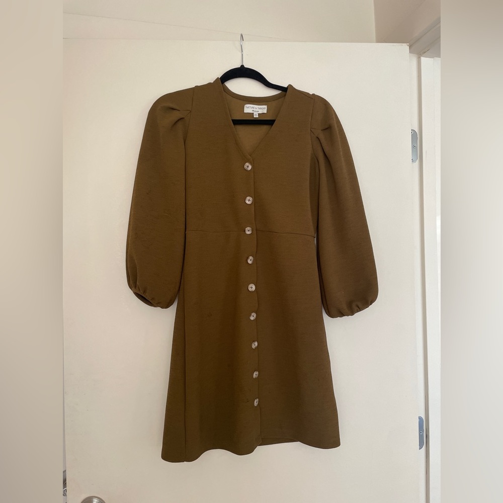 Madewell XXS olive green long sleeve puff sleeve mini dress